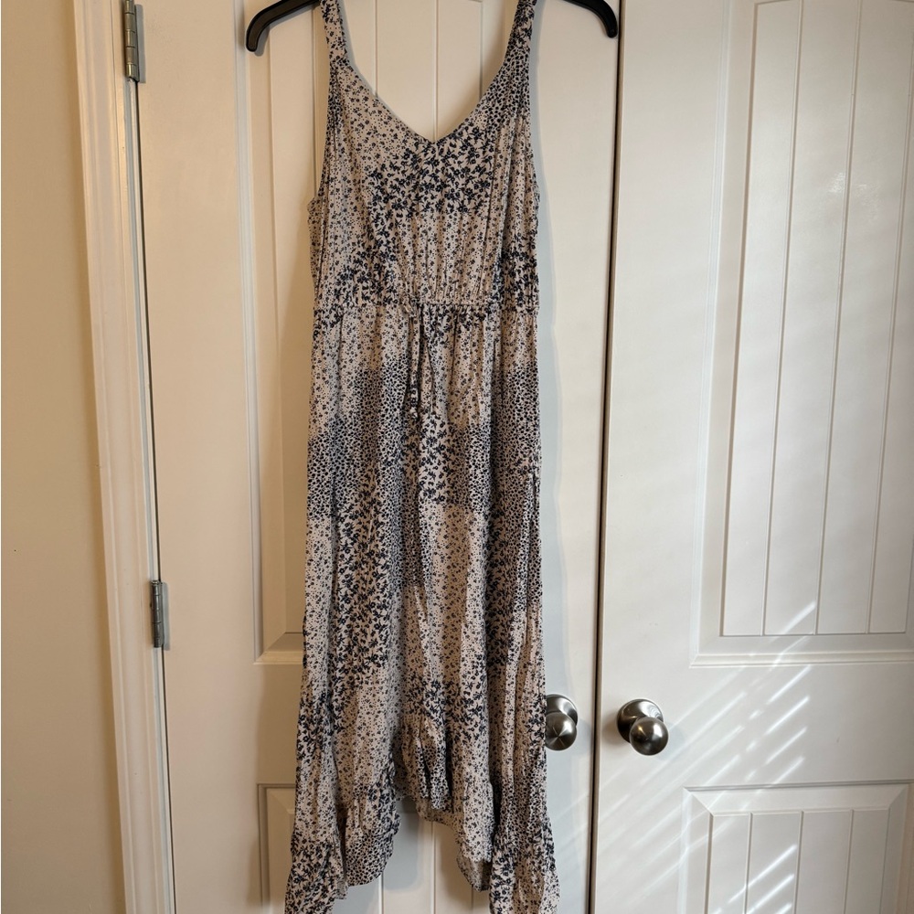 Navy and Cream Floral Pattern Dress